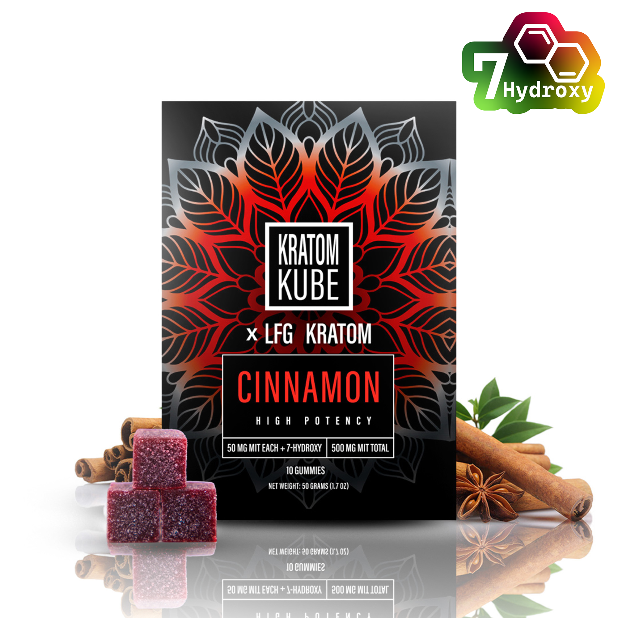 Kratom Kube + 7-Hydroxy - Cinnamon - 10 Gummy Pack