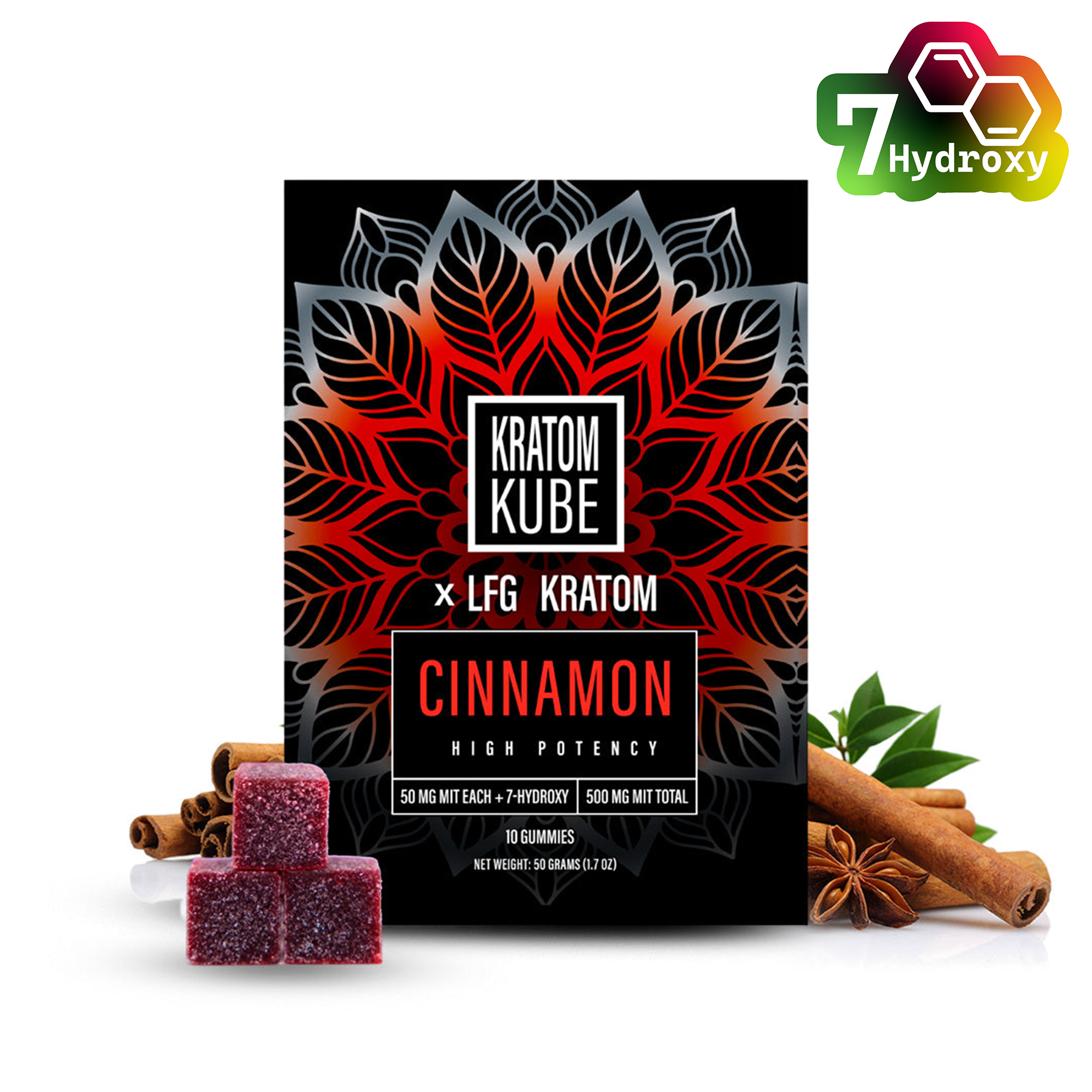 Kratom Kube + 7-Hydroxy - Cinnamon - 10 Gummy Pack