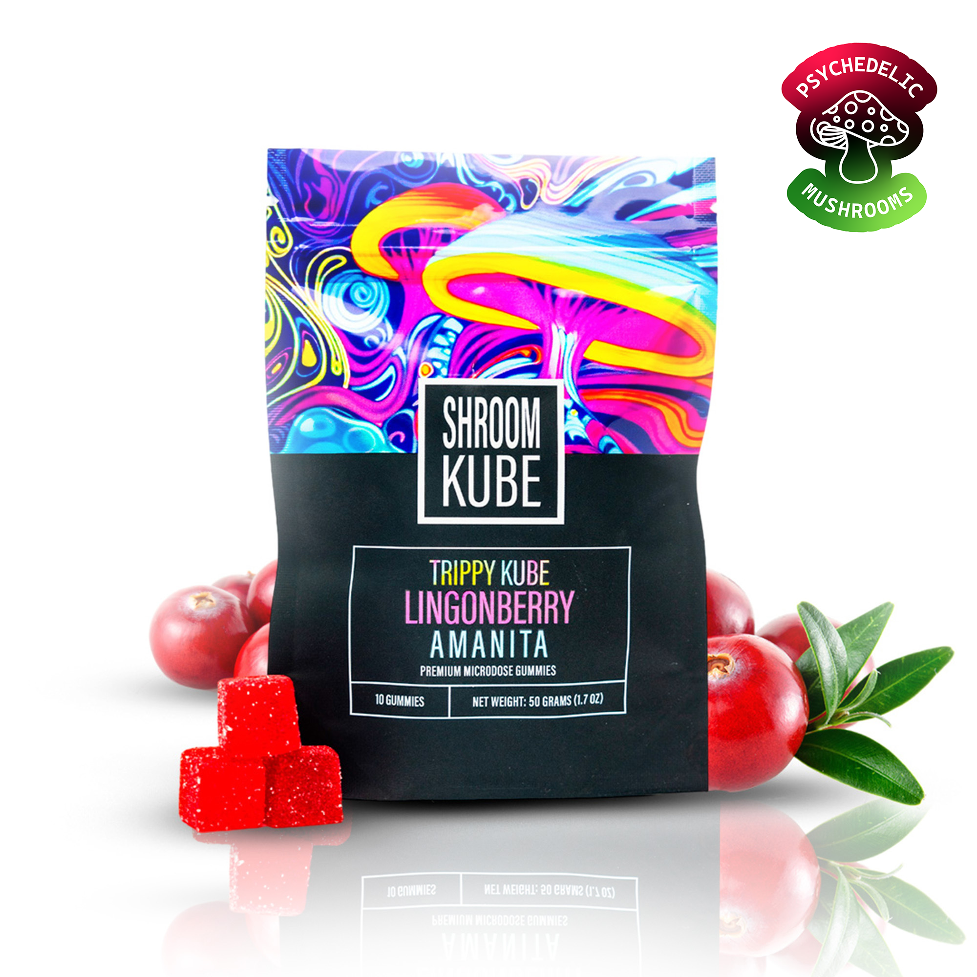 Trippy Kube - Lingonberry - 10 Gummy Pack (Amanita Mushrooms)